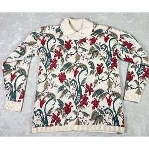 Vintage Crossings Sweater Mens Medium Chunky Knit Grandpa 90s Made in USA Floral